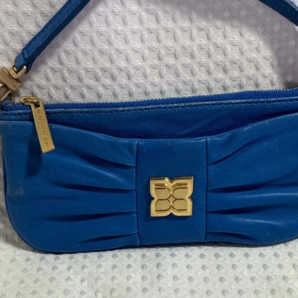 Blue Leather Clutch with Gold Accents